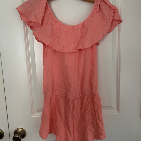 Eberjey Nomad Tula Pink cotton ruffle off shoulder Romper - Picture 4 of 6